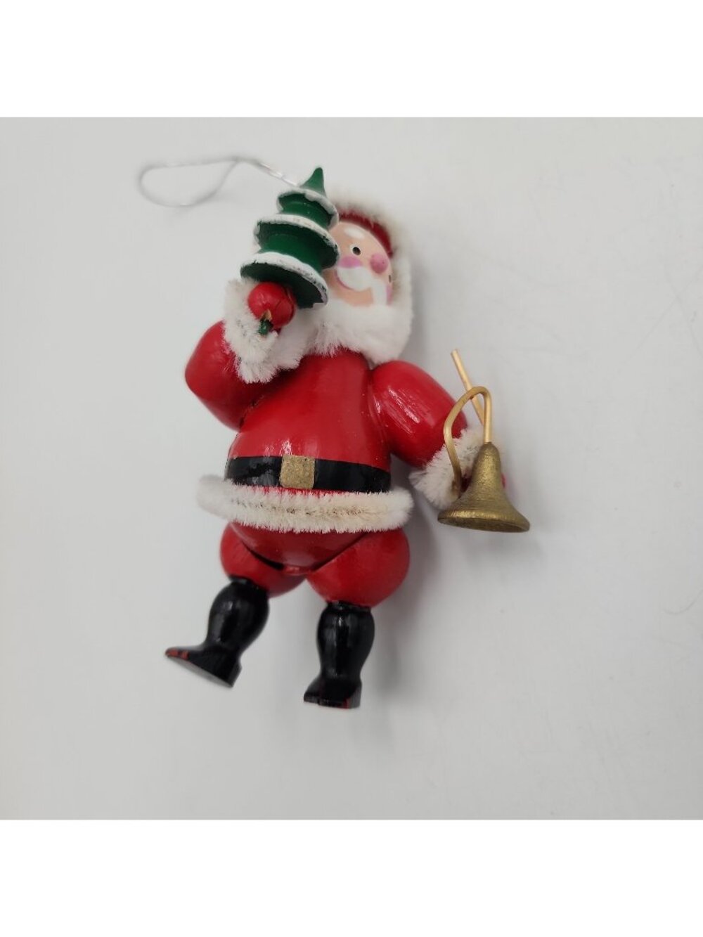 Vintage Santa Christmas Ornament Wood 3” H Horn Tree 1983